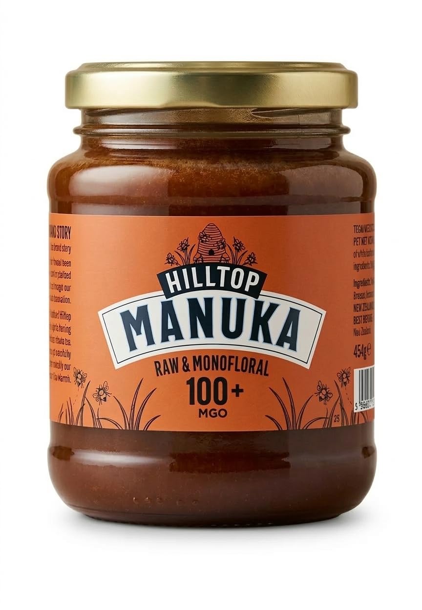 Hilltop Honey Manuka Honey MGO 100+ 454g | Monofloral New Zealand Manuka Honey | 100% Pure Natural Honey | Tested Methylglyoxal (MGO) Strength | Rich & Smooth Premium Honey
