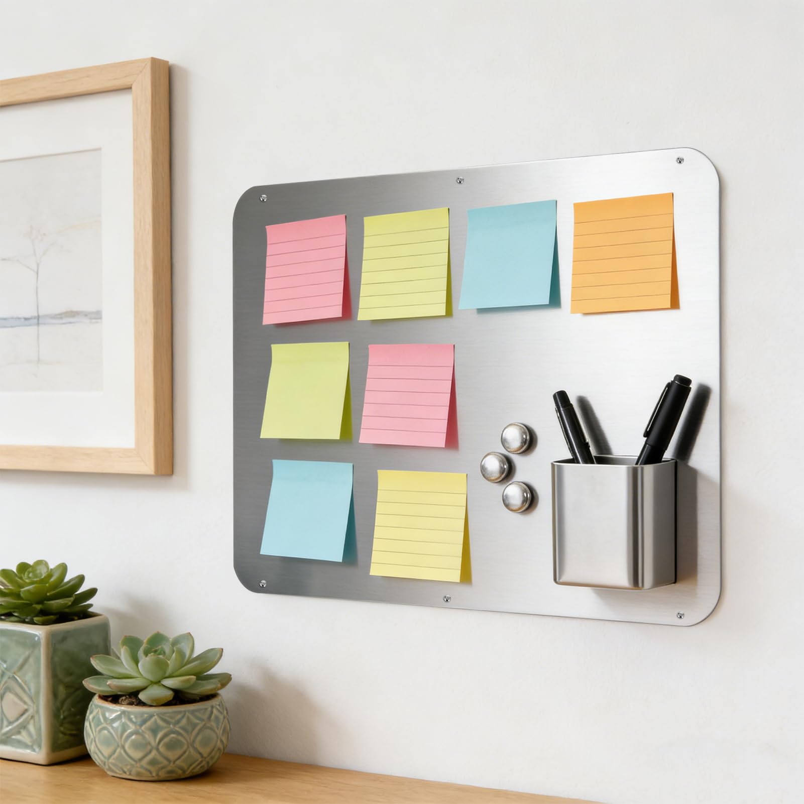 Magnettafel für Wand, 60x42 cm Magnetische Tafel für Anzeige & Organisieren, Magnetwand Metalltafel für Küchen wand Schrank Tür, Montage Schrauben