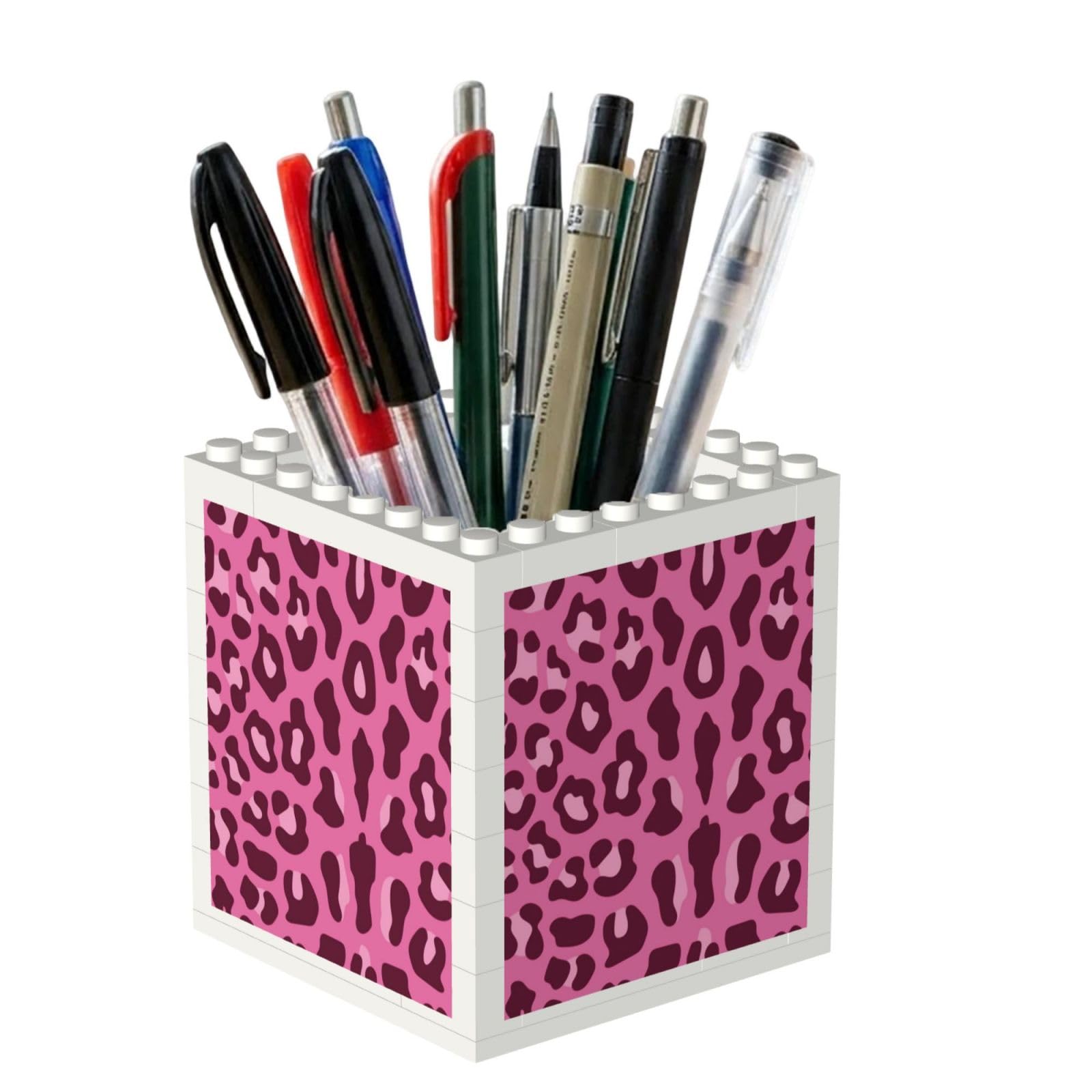 Poadnly Pink Leopard, Pen Pot Pencil Holder for Office Home School, Compact Desk Organiser for Office Stationery