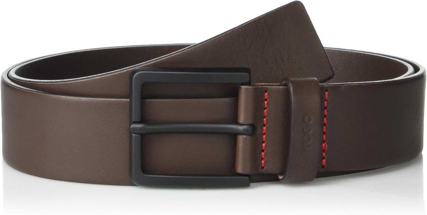 HUGO Men's Matte Buckle Smooth Leather Belt