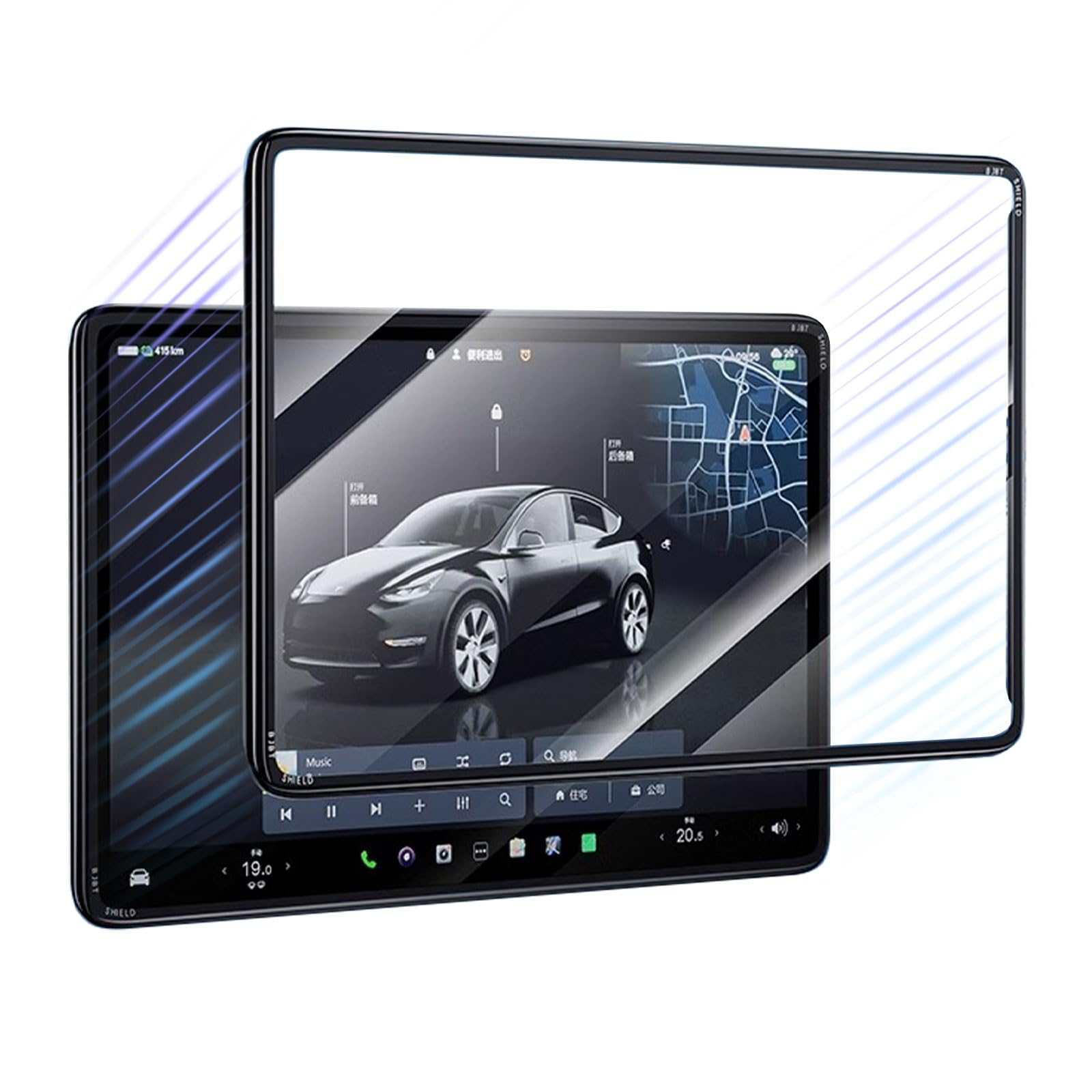 Upgrade 2-in-1 Screen Protector for Tesla Model Y (2025-2020) & Model 3 (2023-2017) Tempered Glass Screen Protector with PC Frame Designed for Tesla Model Y/3 Accessories [Anti-Scratch No Glare]