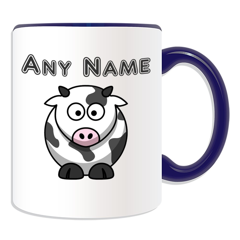 Unigift Blue Personalised Gift - Silly Cow Mug (Animal Design Theme, Colour Options) - Any Name/Message On Your Unique
