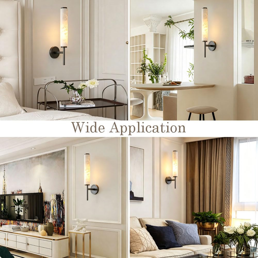 Applique cilindrica in alabastro, Lampada da Parete in Stile Industriale Moderno, Applique a Parete in Rame con Sorgente Luminosa a LED, Ideale per Soggiorno, Balcone e Ristorante.