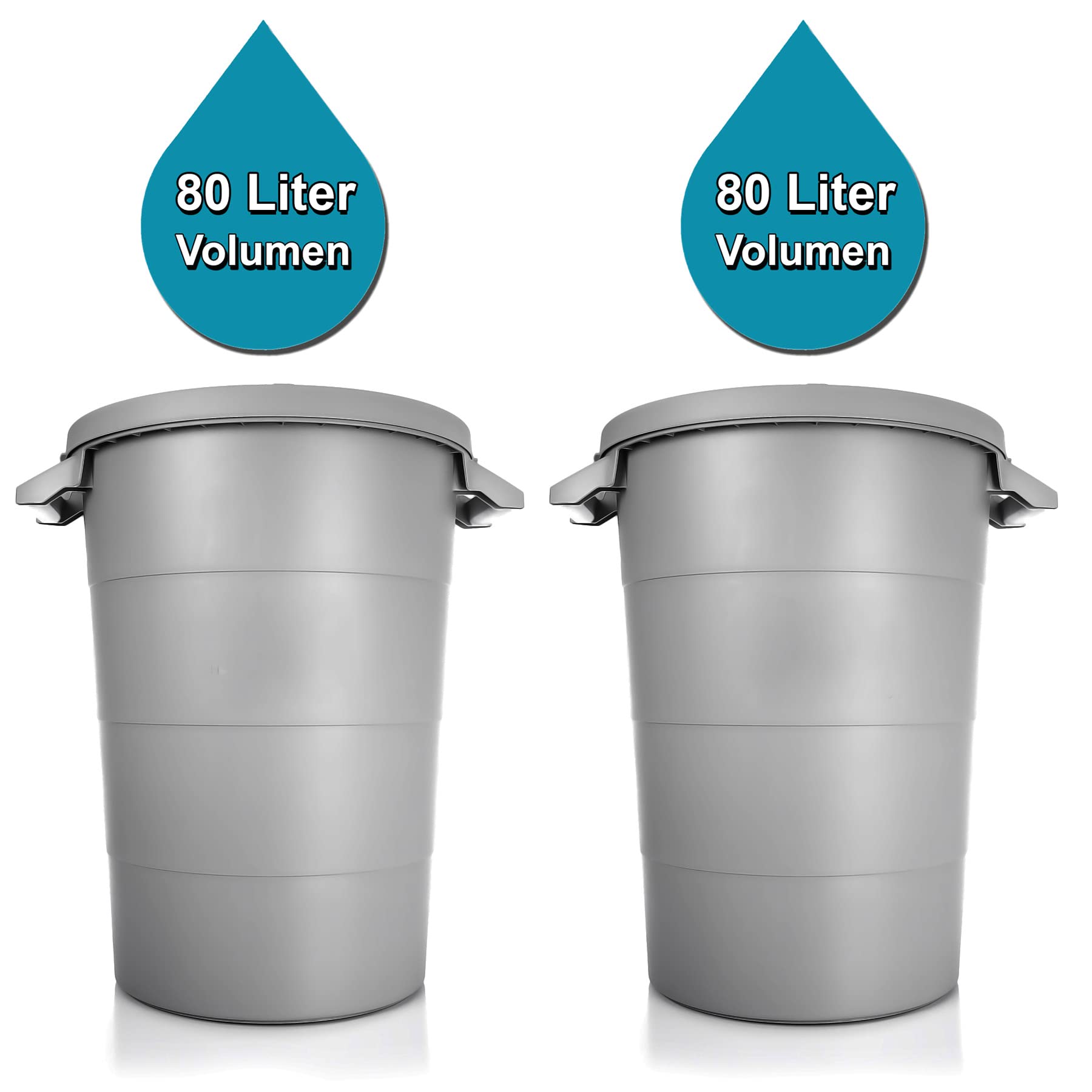 BigDean 80 Liter wetterfeste Universaltonne mit Deckel und Tragegriffen Grau Regentonne Mülleimer Indoor Outdoor