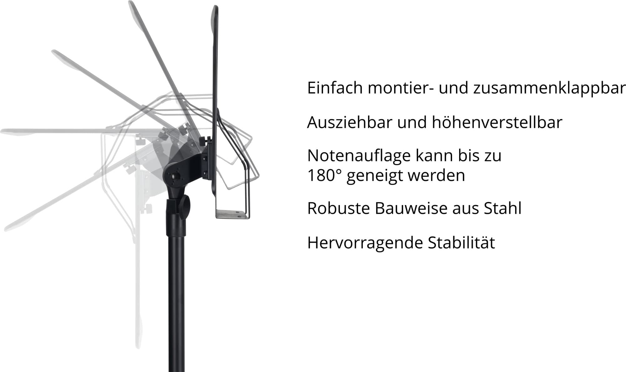 Pronomic OS-01C Orchesterpult (geschlossene Notenauflage, mit Notenklemmen, platzsparend, stufenlos, Prismenverbinder) Schwarz