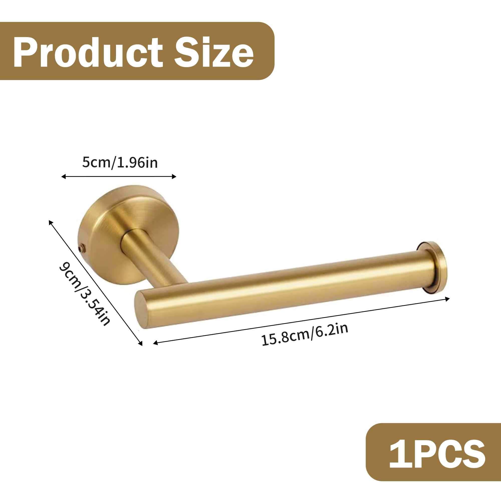1Pcs Brushed Brass Toilet Roll Holder Wall Screw Mounted Toilet Paper Holder Gold Toilet Tissue Holder for Bathroom Kitchen Washroom Simple Stainless Steel Toilet Roll Holder Brass - Image 2