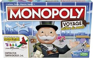 Hasbro Gaming Monopoly Voyage Autour du Monde - Jeu de société pour Famille et Enfants, Pions-tampons encreurs, Plateau de Jeu effaçable à Sec, 8 Ans et Plus, Multicolore