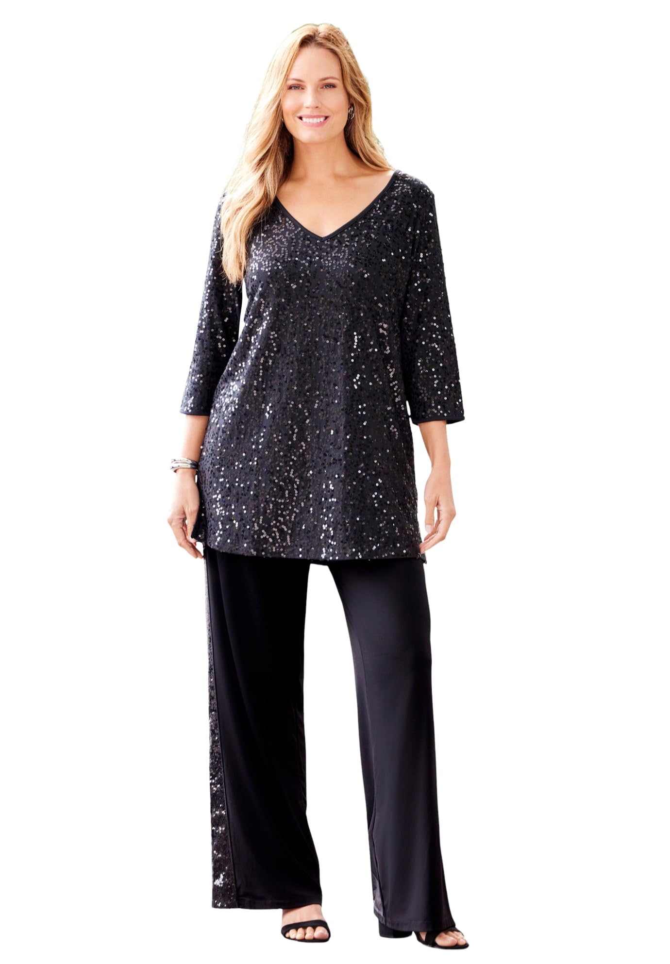 Womens Plus Size Sequin Stripe Pant