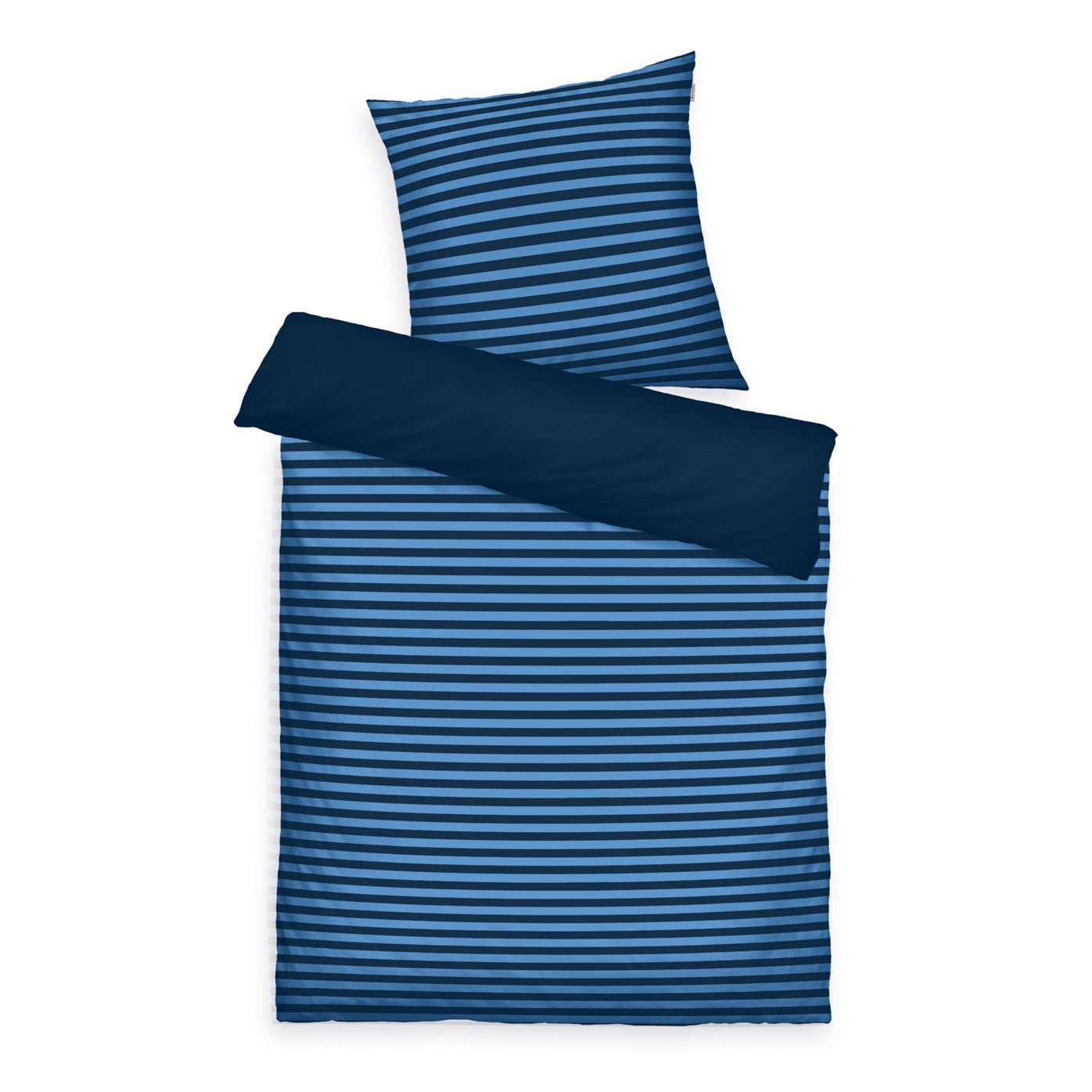 TOM TAILOR Renforcé-Bettwäsche, 80x80 cm + 135x200 cm, 100% Baumwolle/ Renforcé, mit Wendemotiv und farbigem Markenreißverschluss, MEDIUM STRIPES Blau (Dark Navy & Cool Blue)
