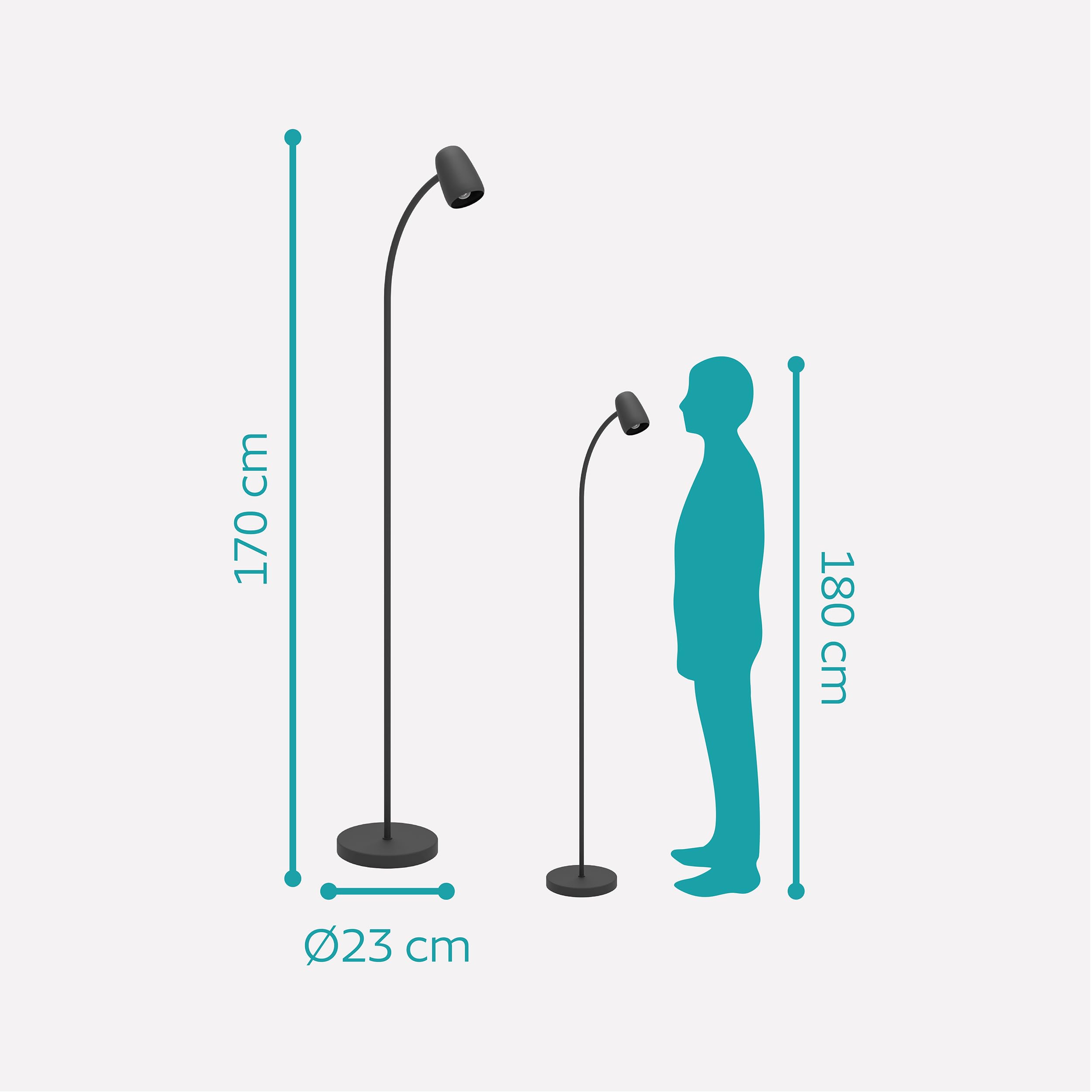 EGLO Stehlampe Carlo, Lampe Wohnzimmer mit Flexarm | Standleuchte schwenkbar aus Metall in Schwarz, Leselampe mit E14 Fassung, H 170 cm