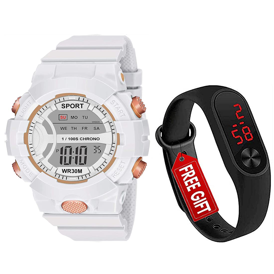 GOLDENIZE FASHION White Sports Digital Dial Watch with LED Display Boys & Mens Watches Combo (Pack of 2) (B09BZHD79D) Amazon Price History, Amazon Price Tracker
