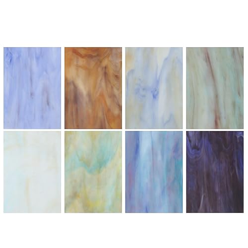 MECCANIXITY 8 Sheets Stained Glass Sheets,4 x 6 Inch Variety Mosaic Glass Tiles for DIY Projects Home Crafts Decoration,Blue & Green Series