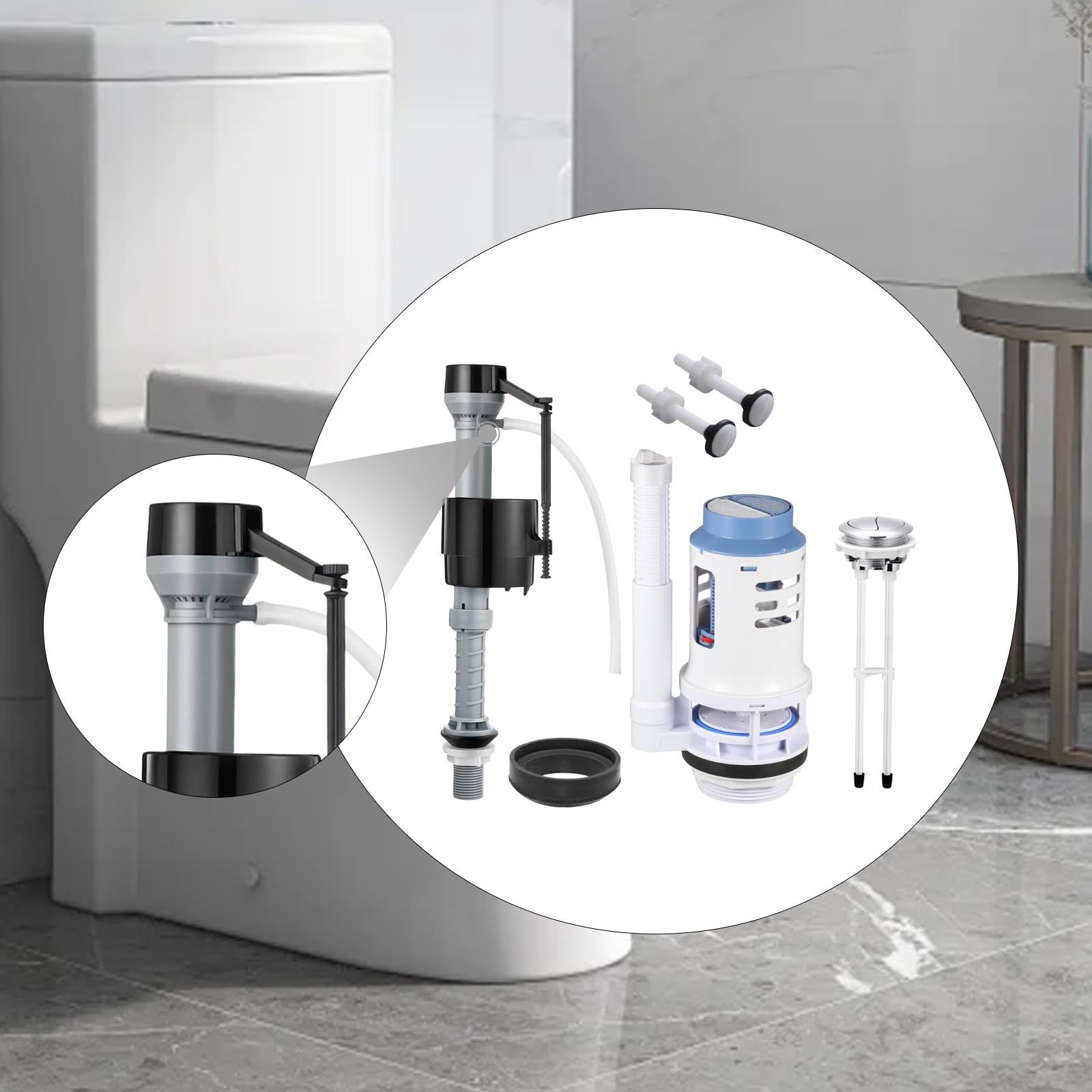 MagiDeal Kit di riparazione per valvola di scarico doppia per WC, pulsante di facile installazione, guarnizione con bulloni, valvola di riempimento e scarico