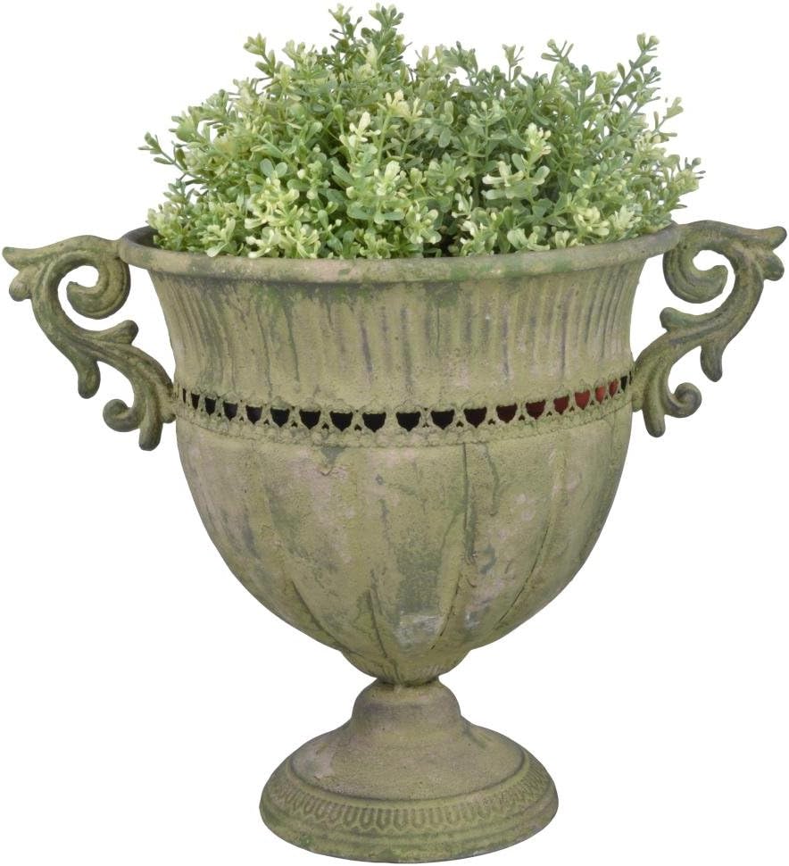 Esschert Design AM68 Round Aged Metal Urn, Large, Green