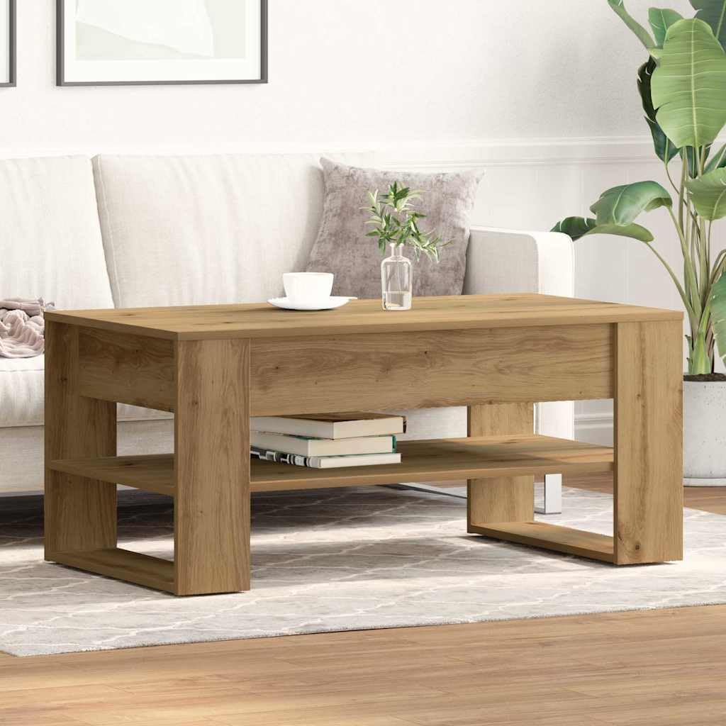 Tavolino da salotto in legno ingegnerizzato rovere artigianale 102 x 55 x 45 cm con ripiano portaoggetti salvaspazio per soggiorno moderno e design industriale