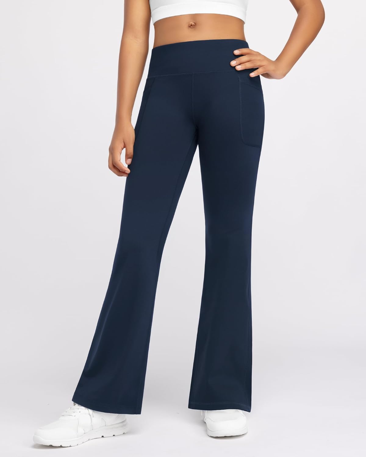 Stelle Girls Fleece Lined Flare Leggings Kids Bell Bottom with Pockets Warm Winter Athletic Yoga Pants - Image 2