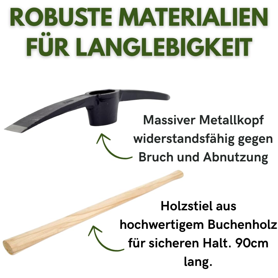 2,5 kg Spitzhacke | Kreuzhacke mit Holzstiel – Robuste Hacke Pickel für Garten & Bauarbeiten | Gewicht 2500g | EU-Produktion