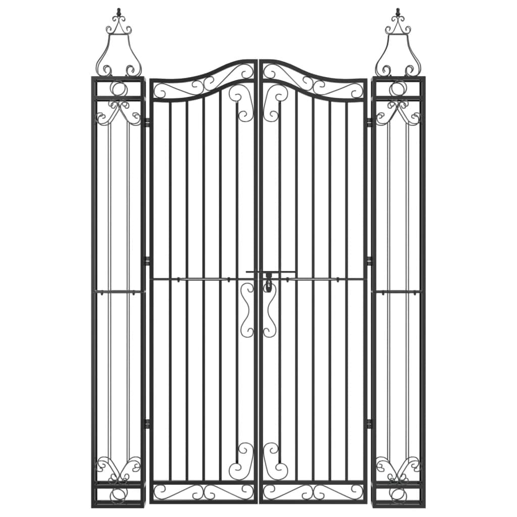 Homgoday Puerta de jardín de Hierro Forjado Negro 121x8x180 cm, Puerta de Jardín Cancela Barrera Valla Verja Patio Entrada Exterior Cerca