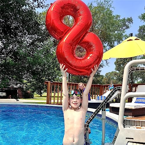 Image of 40 Inch Red 8 Balloons Number, Big Self Inflating Foil Girls 8th Birthday Balloon for Boys Women 18th Happy Birthday Party Decoration Anniversary Graduation Celebration Christmas for Men Supplies