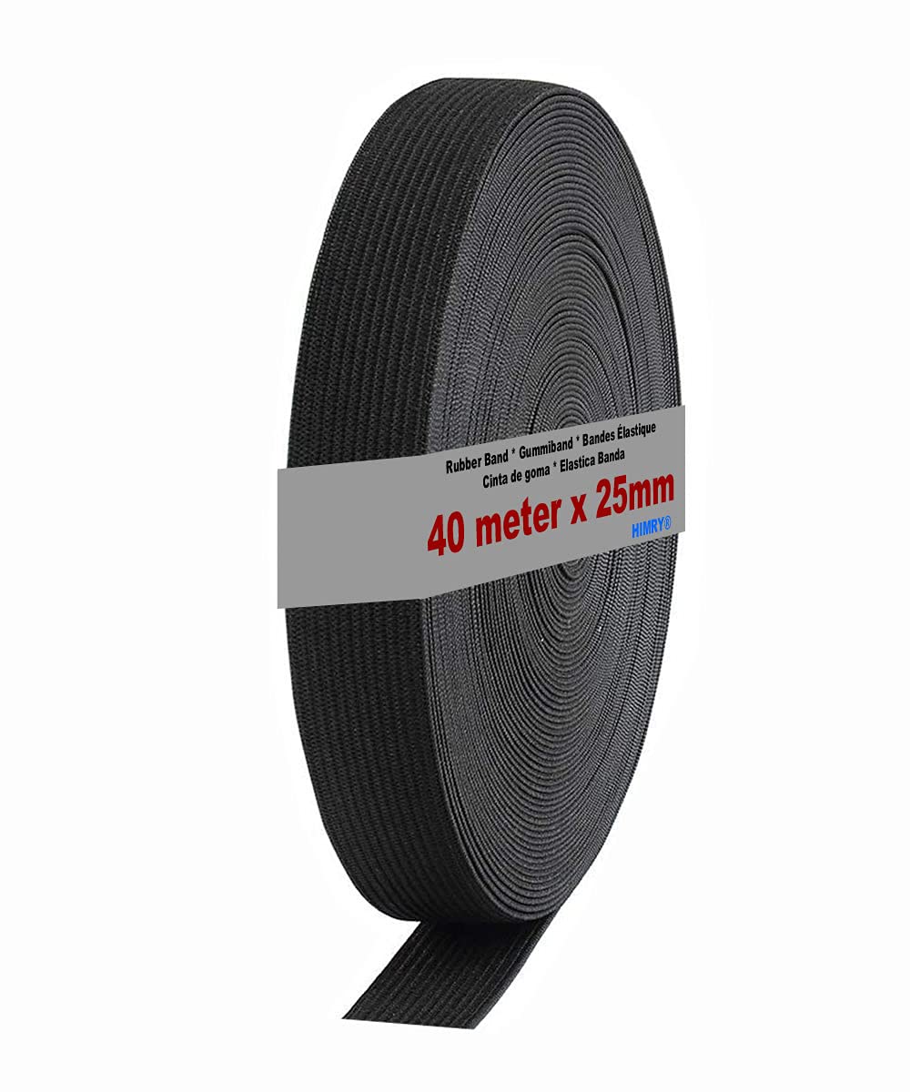 25 m elastische naaiband, brede elastische band, platte elastische band, elastische stof, naaibanden voor doe-het-zelf naaien, zwart, 25 m x 40 mm