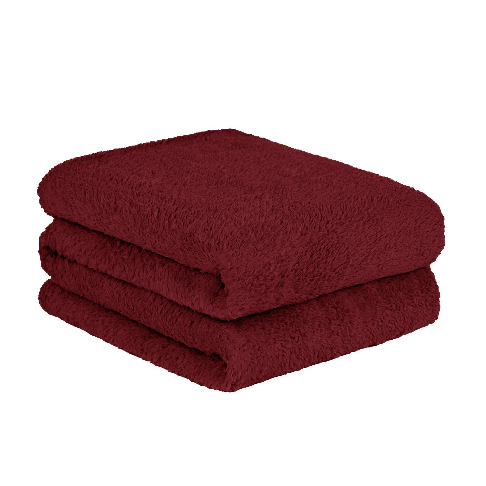 OHS Teddy Fleece Throw Blanket - Wine - 150 cm x 200 cm