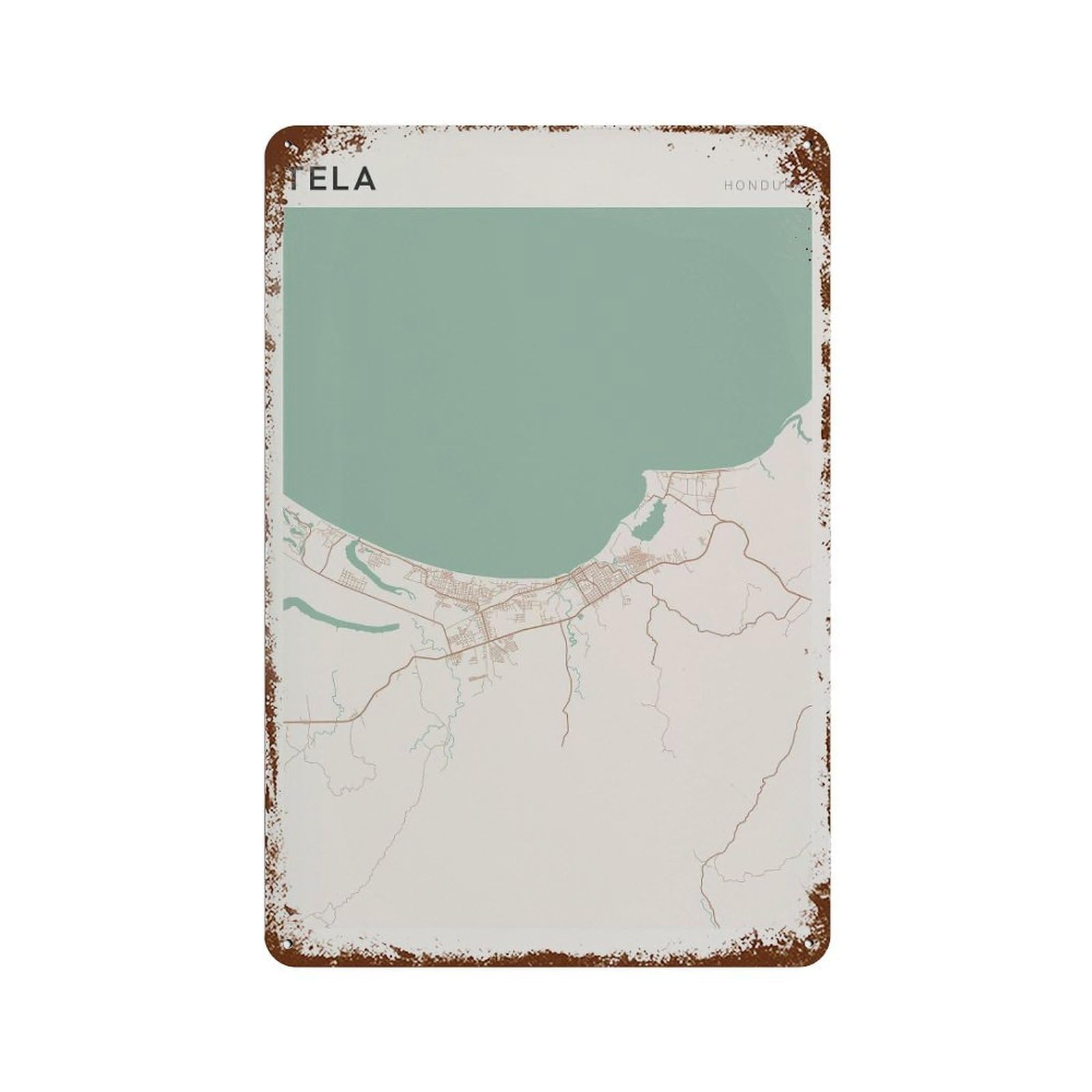 xiaoxiaoshen Tela Map Honduras Travel Gift Farmhouse Decor Wall Decor Art Metal Tin Poster Modern Home Decor Art Home Bar Shop Decorations Vintage Sign 30x20cm
