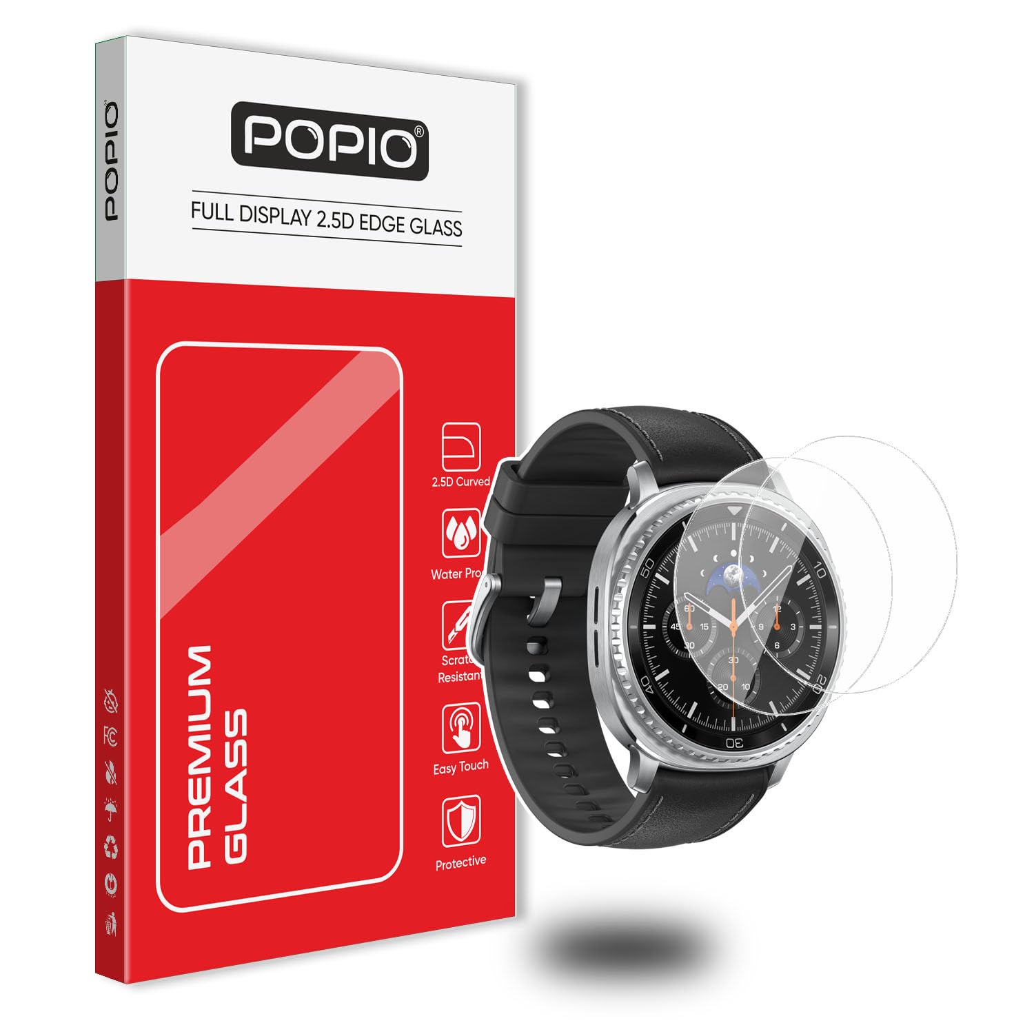 POPIO Military-Grade Gorilla Tempered Glass Screen Protector for Samsung Galaxy Watch 4 Classic/Watch 8 Classic (46mm) (1.4" Inch), Pack Of 2