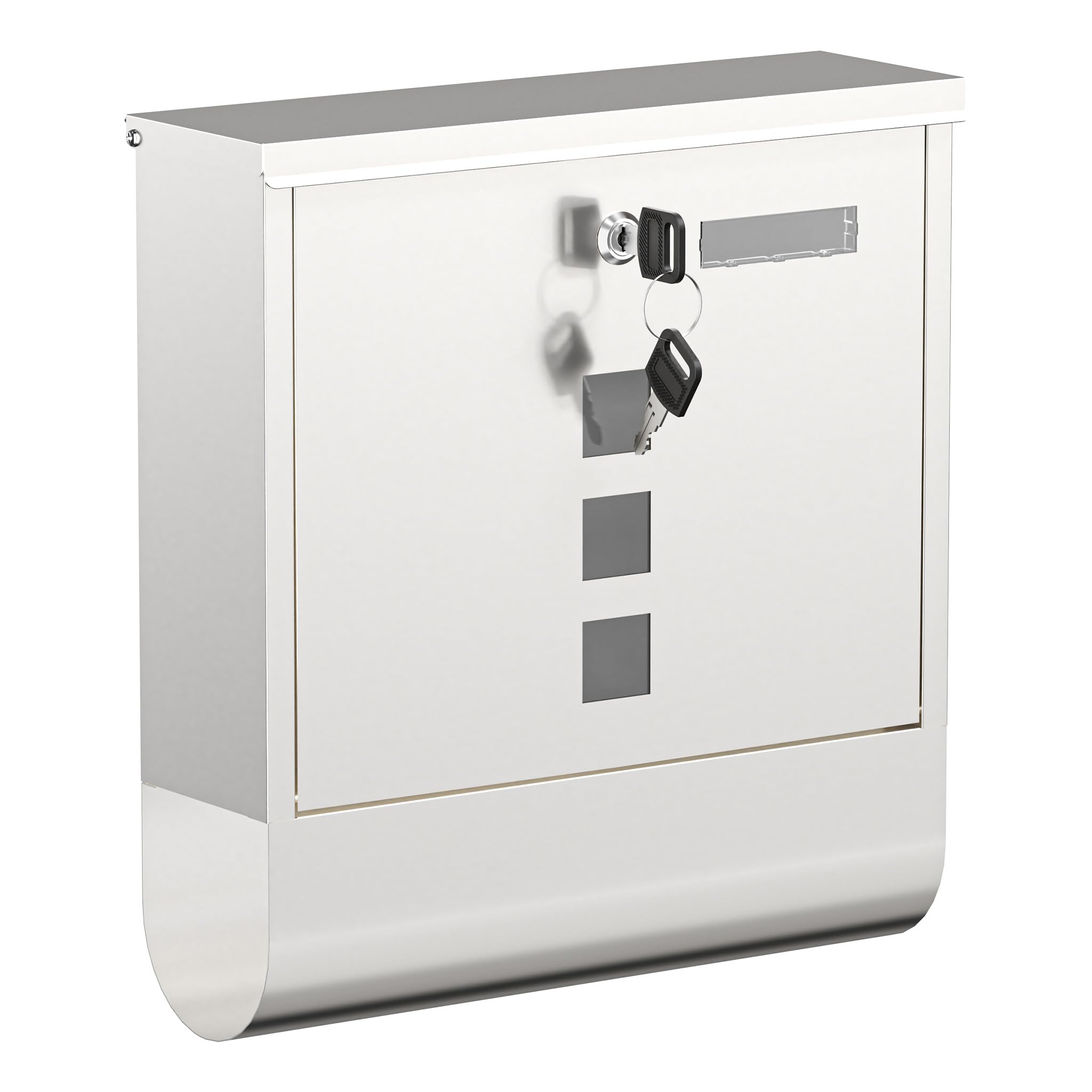Wiltec Boîte aux Lettres Murale ou sur Pied & Porte-​journaux, Verrouillable, Couleur argentée, Acier INOX, 305 x 95 x 335 mm, Fenêtres et Porte-​nom