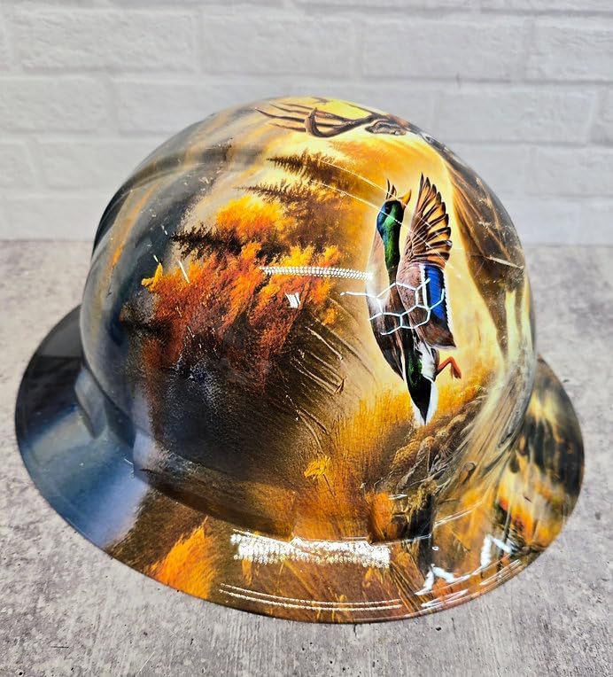 Wildlife Deer Fish Duck Hydro Dipped Full Brim Hard Hat, ABS Material, 6-Point Ratchet Suspension, ANSI Z89.1 Certified