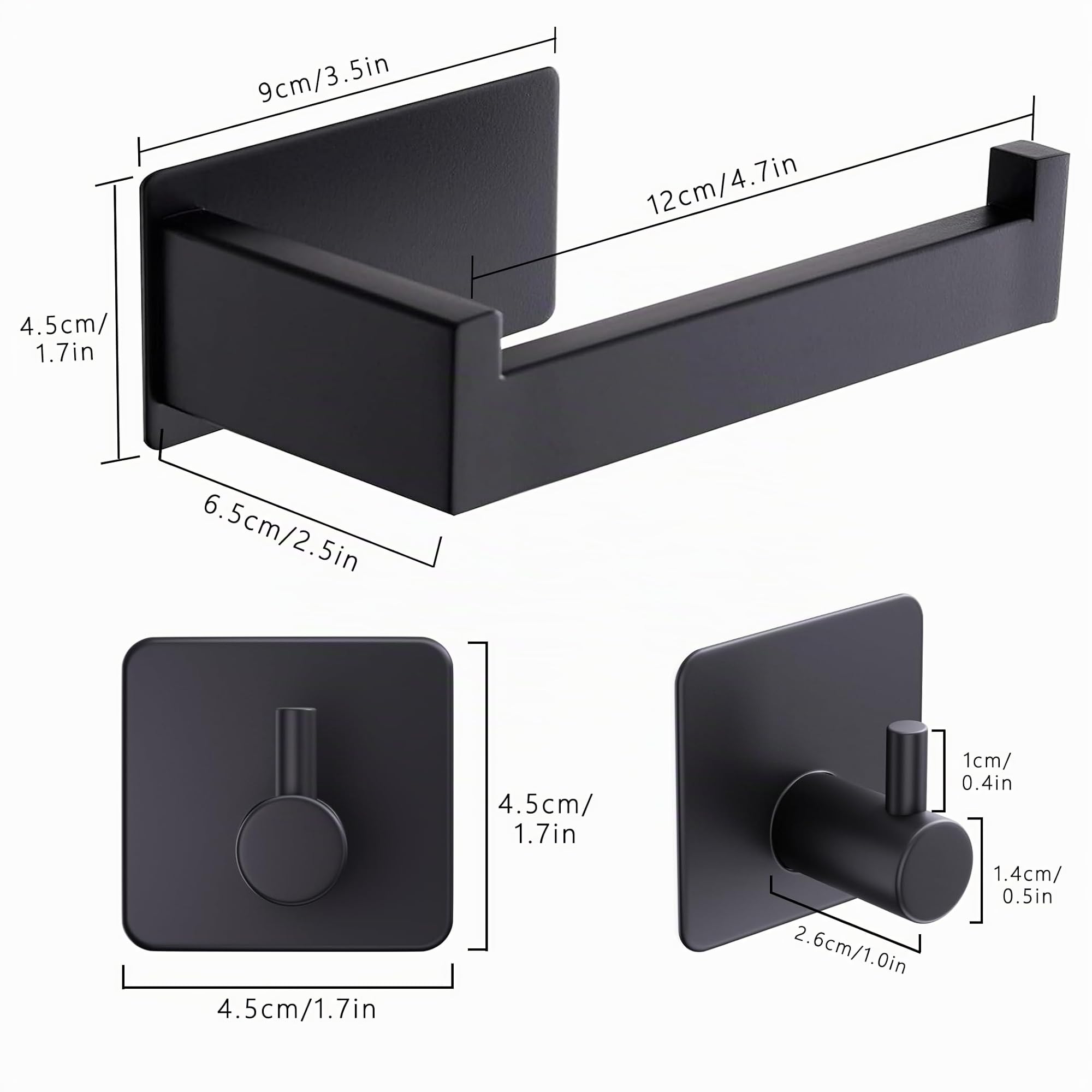 Aikzik Soporte para papel higiénico, portarrollos de papel higiénico sin taladrar, soporte para papel higiénico negro y 2 ganchos adhesivos, soporte para rollos de papel higiénico de acero inoxidable