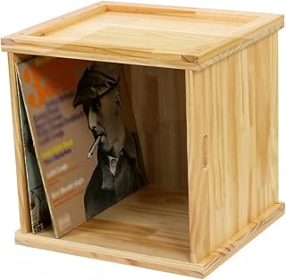 CD Holder Vinyl Record LP Storage Box, Wooden Record Crate with Handle - Table Top Pine Album Holder and Organizer, Stackable Record Storage Case CD Storage Rack