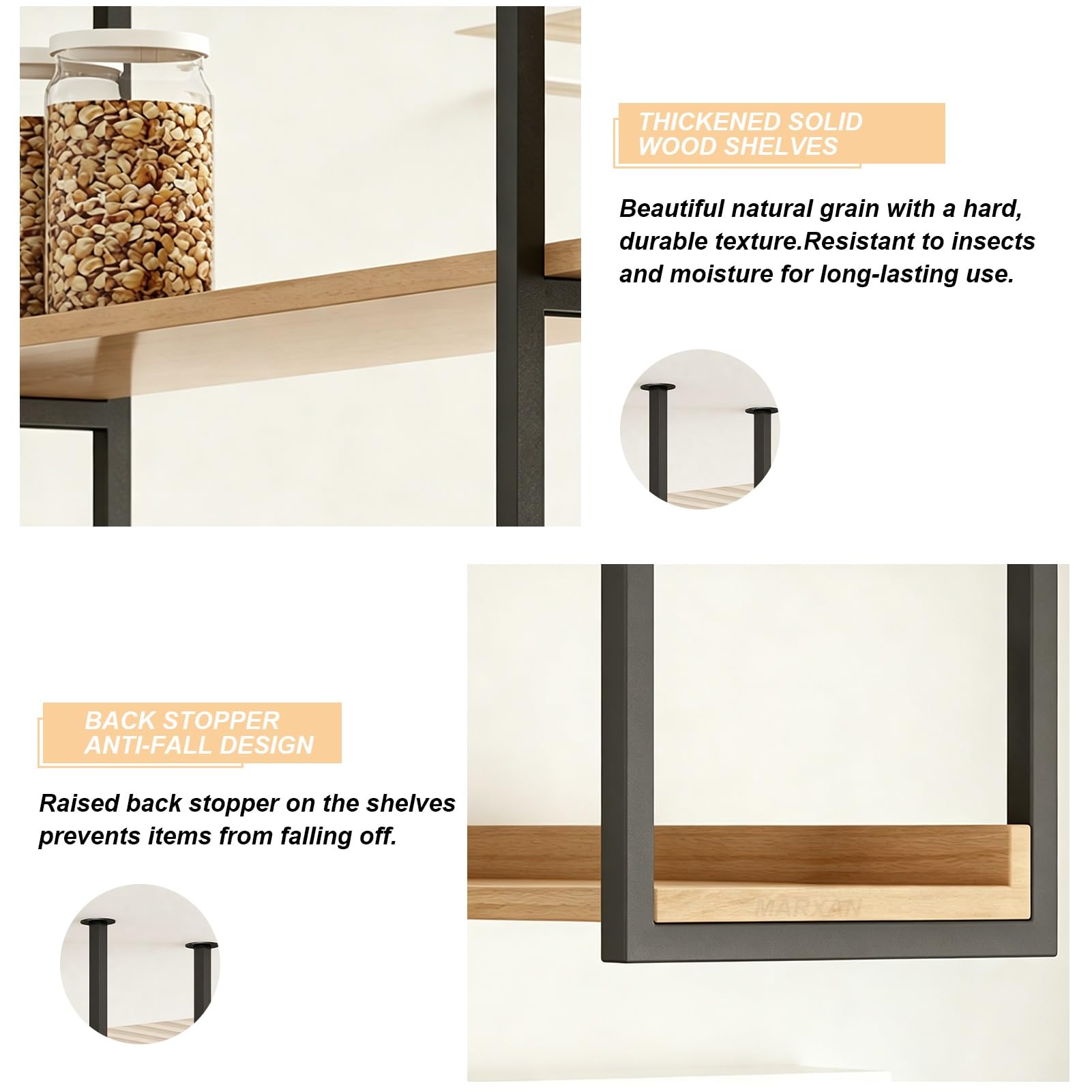 MARXAN Support de Rangement Suspendu en Bois Massif en métal pour Bar/Restaurant/Maison – étagère de Plafond pour Verres à vin, Bouteilles et Plantes