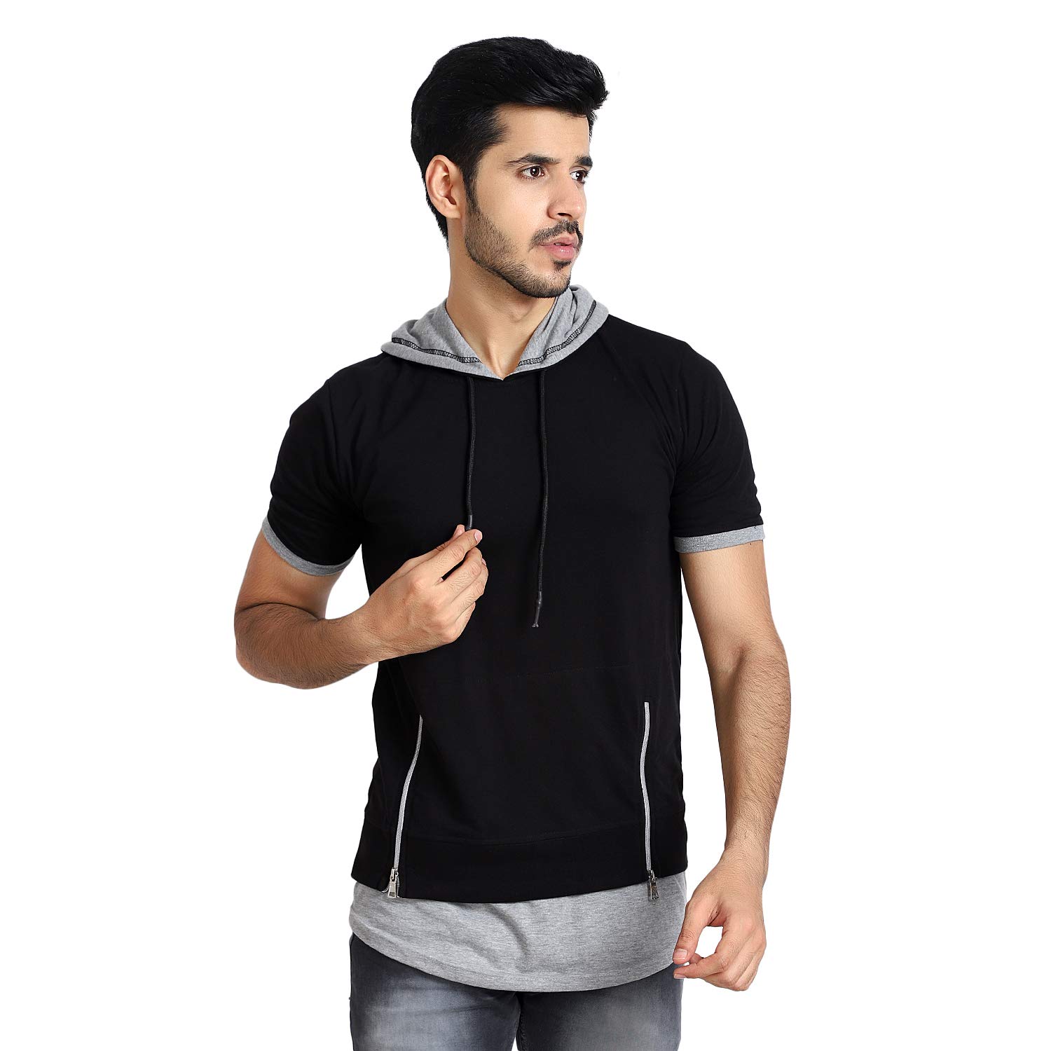 Self Design Men Hooded Neck Dual Color Half Sleeve T-Shirt-image-31