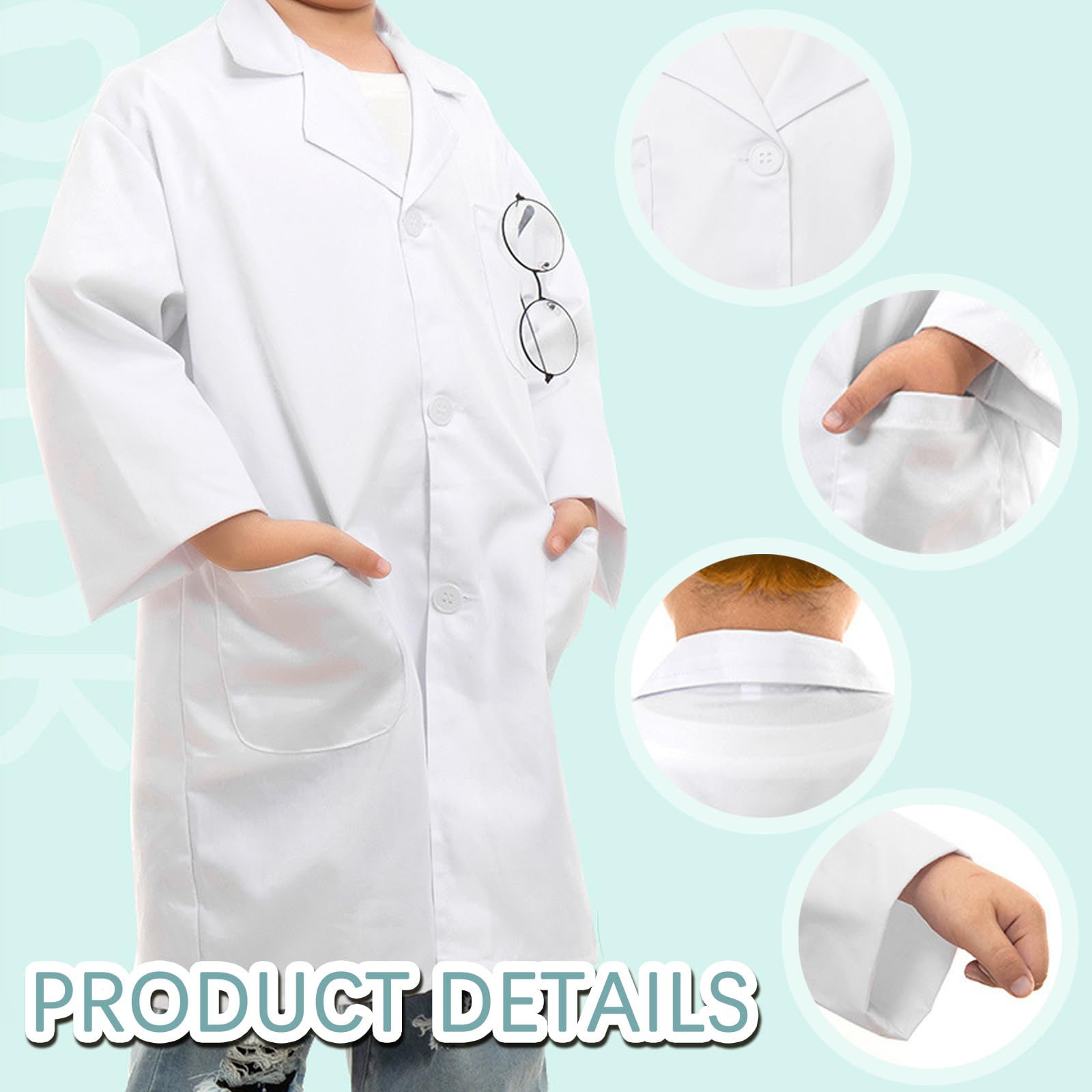 MIVAIUN Kids White Lab Coat, Boys Girls Doctors Coat, Kids Scientist Costume, School Projects (L) - Image 3