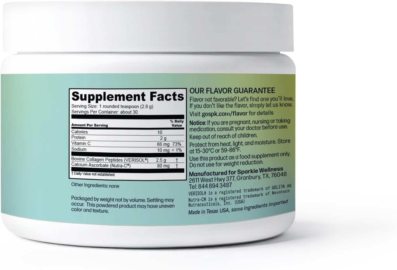 Sparkle Wellness VERISOL Bioactive Hydrolyzed Collagen Peptides | Collagen Powder Supplement with Vitamin C for Skin, Hair & Nail Health | Skin Boost (No Flavor) [30-Serves]