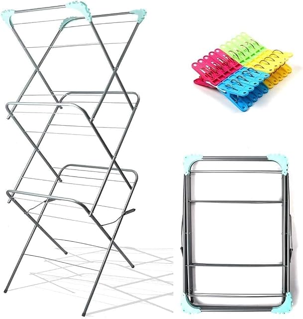 Ur Choice 3-Tier Clothes Drying Rack  Laundry Drying Airer With 12M Drying Area - Space Saving & Easy to Store - Indoor & Outdoor Space Saving Airer With free 20 Pegs