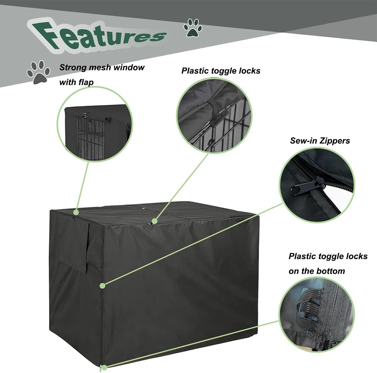 Dog Crate Cover 42 Inch, Pet Kennel Cover for Wire Dog Crates-Durable Waterproof Indoor/Outdoor Oxford Fabric Protection Cover for Large Dogs with Double Door, Pockets and Mesh Window : Pet Supplies