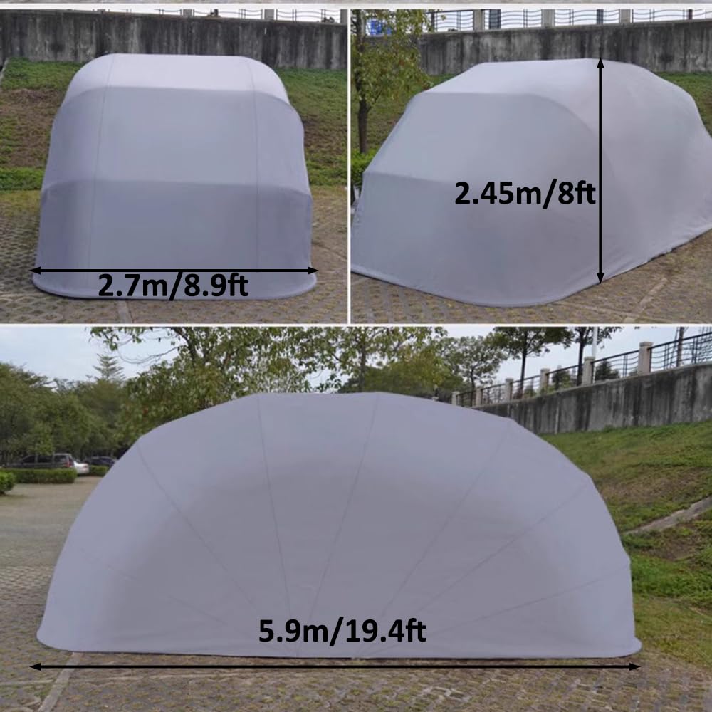Abri De Voiture En Acier Inoxydable, Garage Semi - Automatique, Carport Pliant, Auvent D'auto , Tente De Garage Lourde, Verrouillable, Auvents pour voitures (Gris 5,9*2,7*2,45 M) (5.9 x 2.7 x 2.45 m)