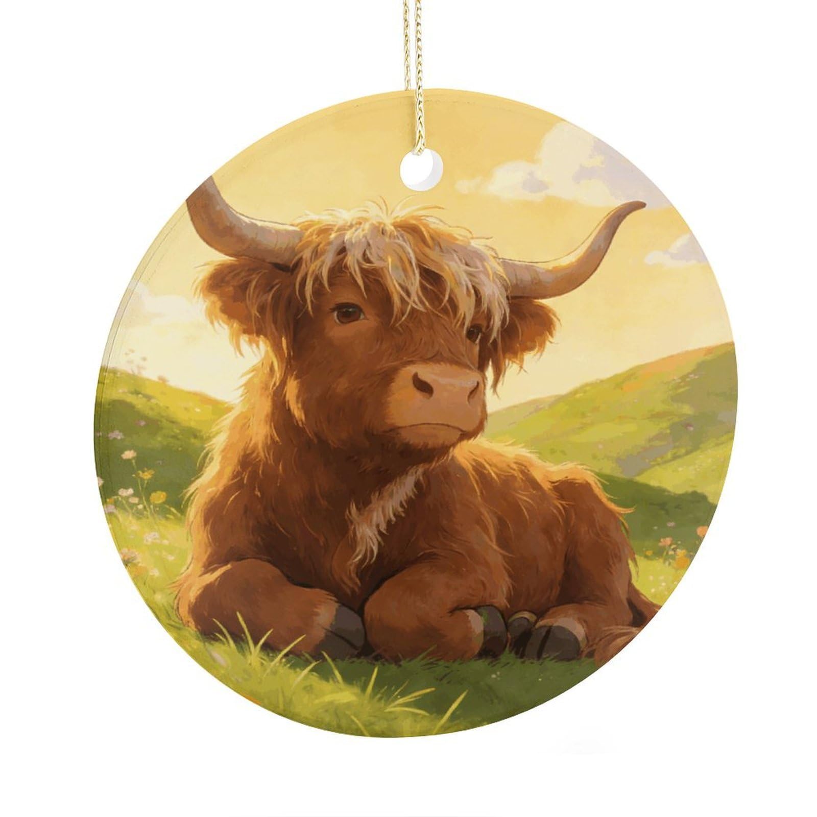Fodpand Women's Style Highland Cow Chillin Ceramic Christmas Ornament,Wall Hanging Decor Windows Hanging Decor Best Friend Birthday Gifts, Friendship Gifts Car Hanging Ornament Gift For Girls, Teachers 2.9 In