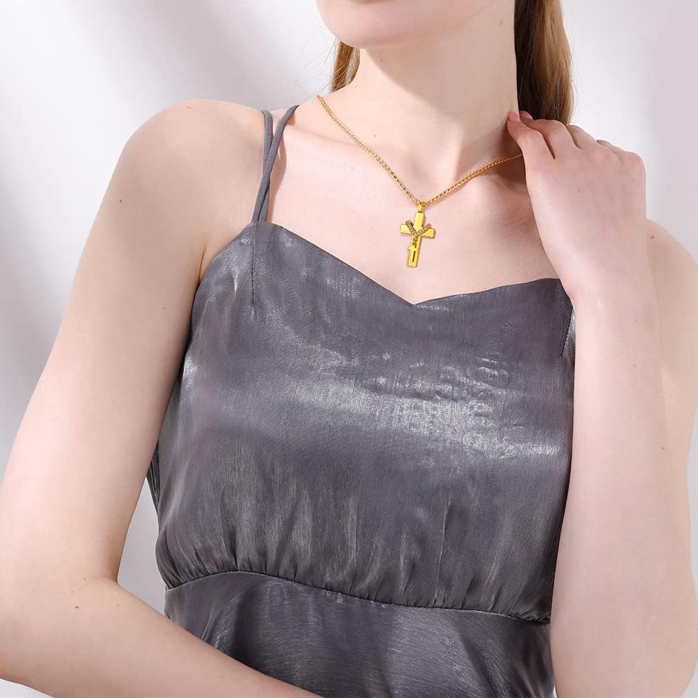 Supcare Gold Urn Necklace Ash Dual Cross Crystal Pendant Jesus God Protection Memorial Loss of Dad Funeral Jewellery - Image 3