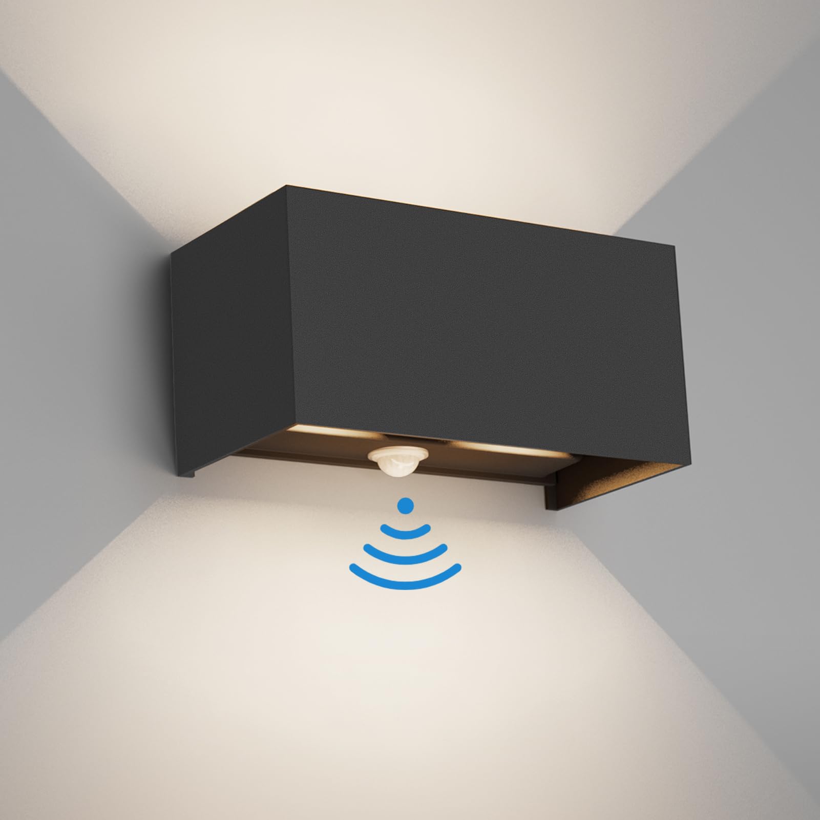 Klighten Lampada da esterno,24W Applique da Parete con sensore di movimento per luci esterni/interni Lampada da parete con fascio regolabile IP65 Impermeabile 4000K,Nero
