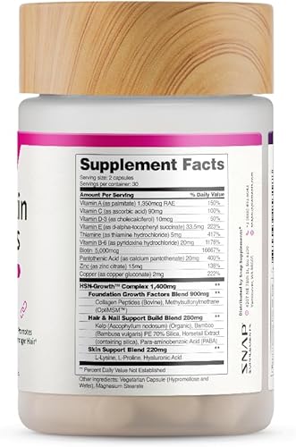 Miniatura 8 de Snap Supplements Vitaminas para el cabello, la piel y las uñas, apoyan el crecimiento del cabello, nutren la piel y las uñas con biotina, colágeno,