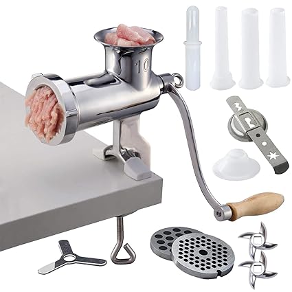 CAM2 304 Stainless Steel Heavy Duty Manual Meat Grinder #10 Clamp-on Hand Grinder With 420 Stainless Steel Blade (10#)