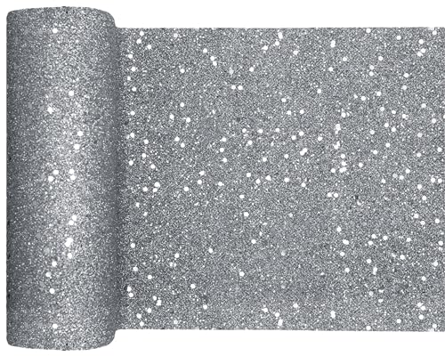SANTEX 7036-4-20, Ruban de Table Paillettes 18cm x 5m, Argent