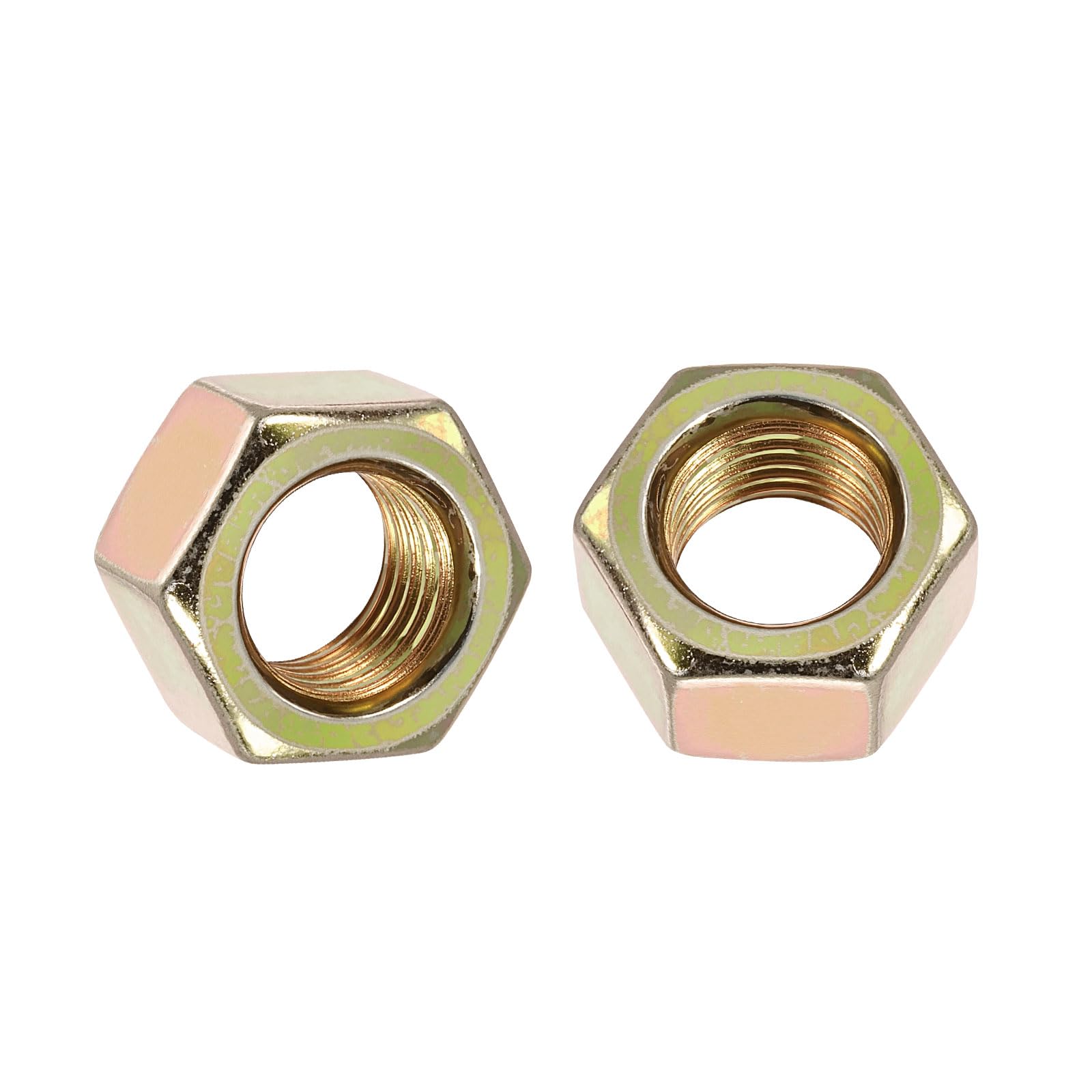 Kozelo 10pcs Hex Nuts - [M16-2mm] Carbon Steel (Grade 8) Hardware Metric Coarse Thread Metal Nuts for Heavy Structural Machinery Fastening, Colored Zinc Finish, Yellow