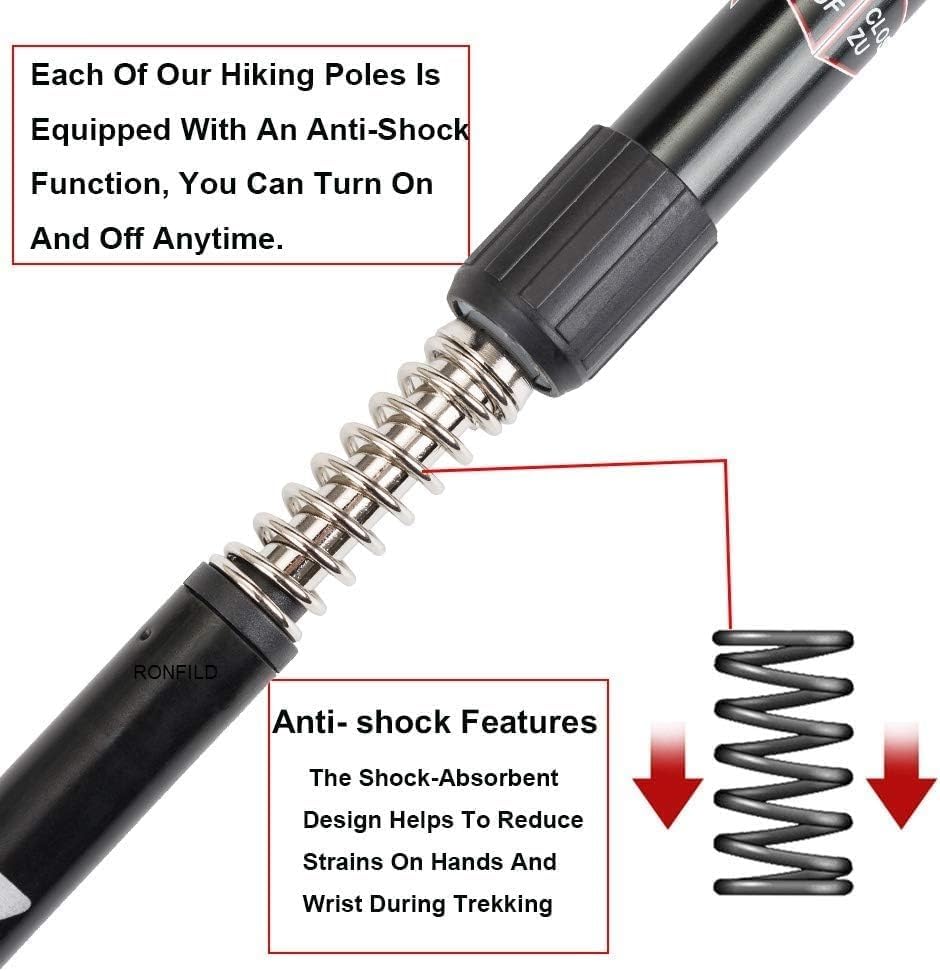 Image of Carbon Fiber Trekking /Walking /Hiking Poles Anti-Shock, Collapsible Lightweight Hiking Walking Sticks, 1 Pair, Bonus with Selfie Stick