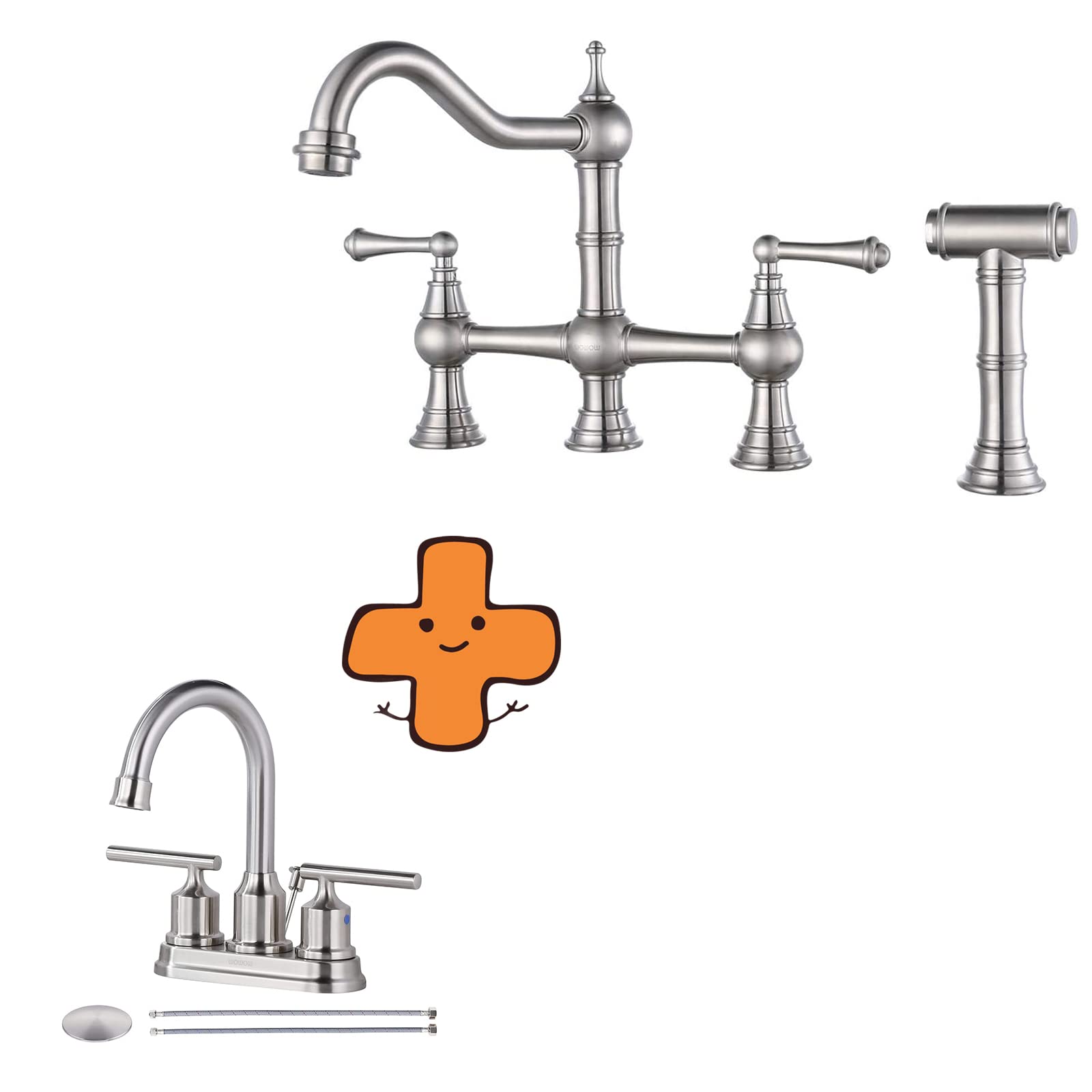 Jnfidosr 8 Inch Centerset Bridge Kitchen Faucet With Brass Side Sprayer And 4 Inch Bathroom Faucet