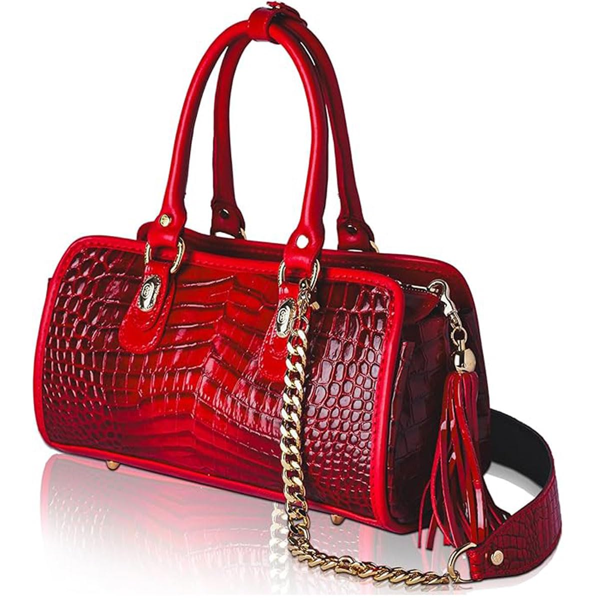 Leather Handbag Designer Purse for Women Boxy Tote Red Croc Embossed East West Satchel Italian Designer Bag