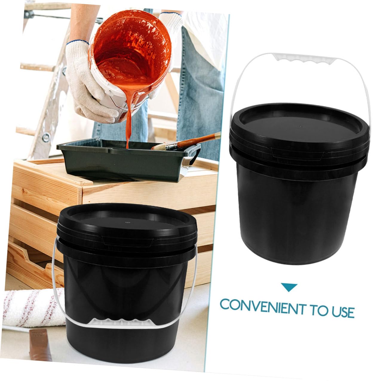 Cubo de Pintura Negro de Plástico 10l con Tapa Segura | Almacenar y Transportar Líquidos, Asa Ergonómica, Prevención de Derrames, Uso DIY y Amplia Aplicación
