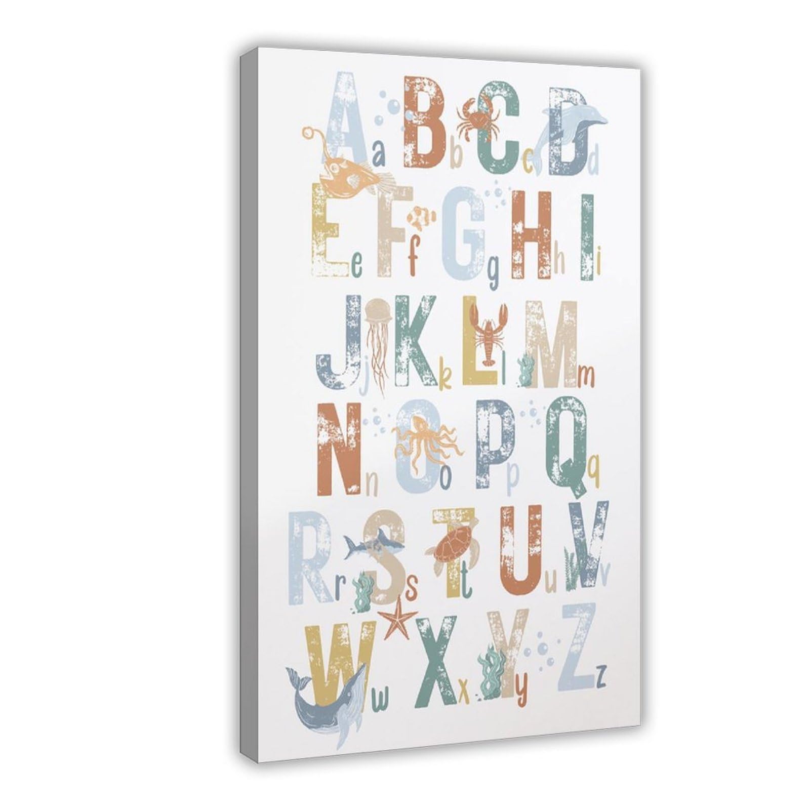 Poster sur toile avec motifs de l'alphabet de A à Z - Thème éducatif - Décoration de chambre à coucher, bureau, chambre - Cadeau - 40 x 60 cm